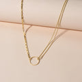 Minimalist Women Accessories Multiple Gold Popcorn Chain Circle Pendant Necklace