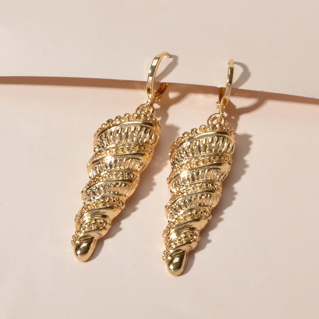 Statement Punk Designer Jewellery Gold Silver Unique Conch Dangle Hoop Earrings