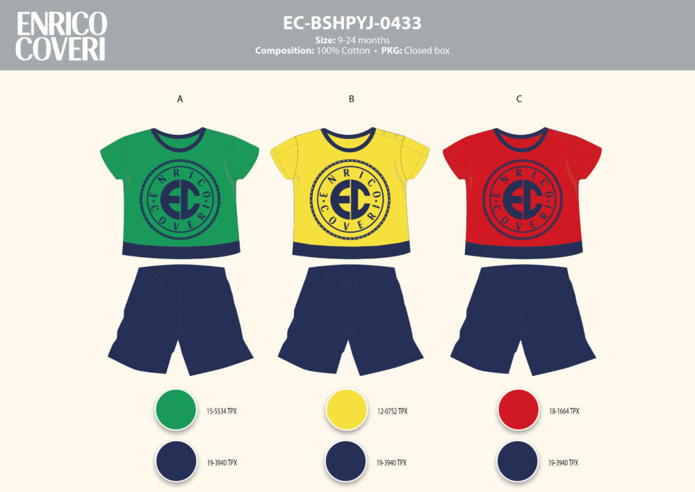 Enrico Coveri short-sleeved summer baby pajamas - 100% cotton pajamas - green-dark blue - 92