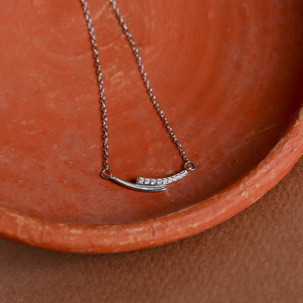 Silver Black Enamel Zircon Necklace