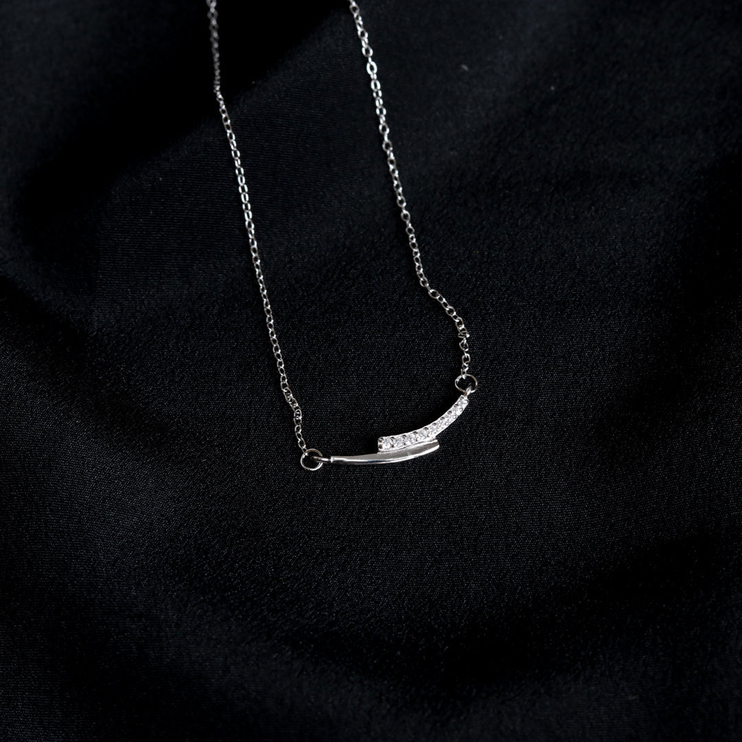 Silver Black Enamel Zircon Necklace