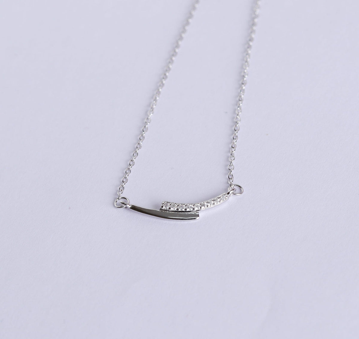 Silver Black Enamel Zircon Necklace
