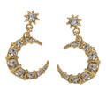 Textured Luxury Full Rhinestone Star Moon Dangle Earrings Wedding Gift Jewellery