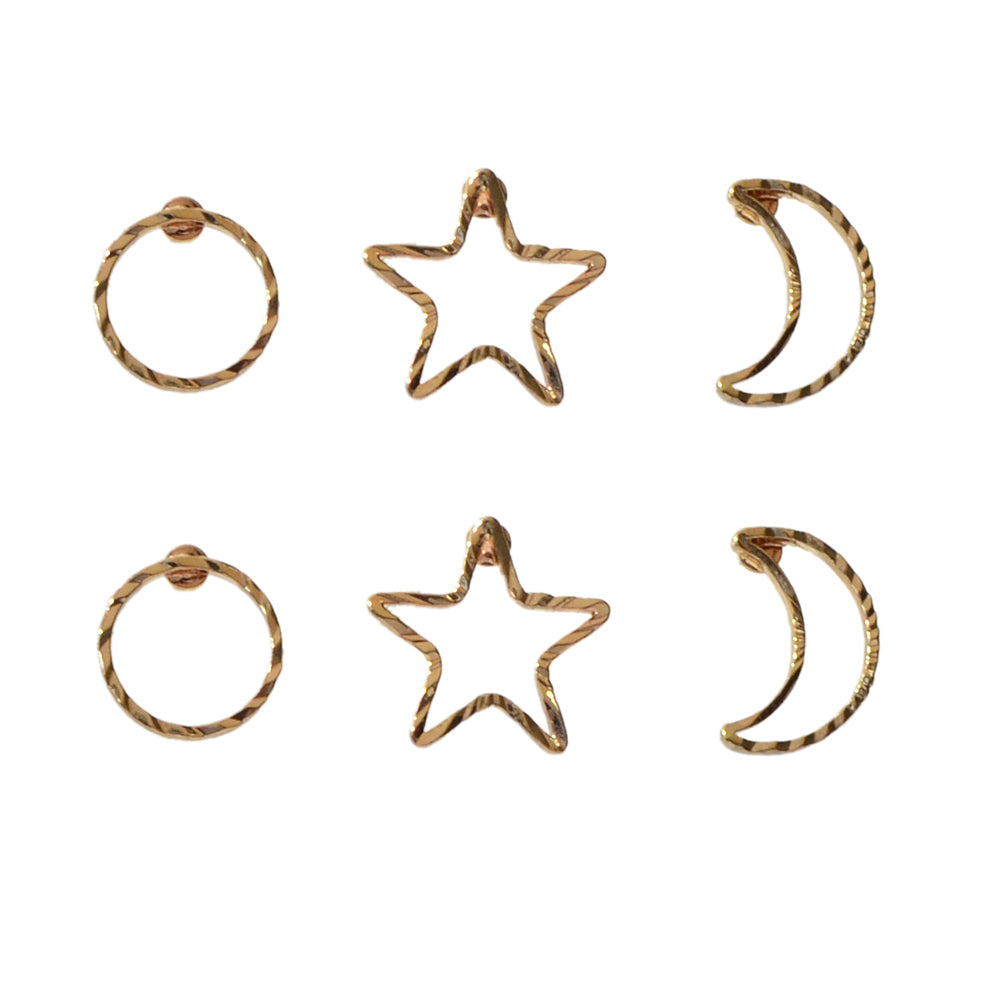 3 pairs Minimalist Jewelry Circle Star Moon Trendy Stud Small Earrings for Women