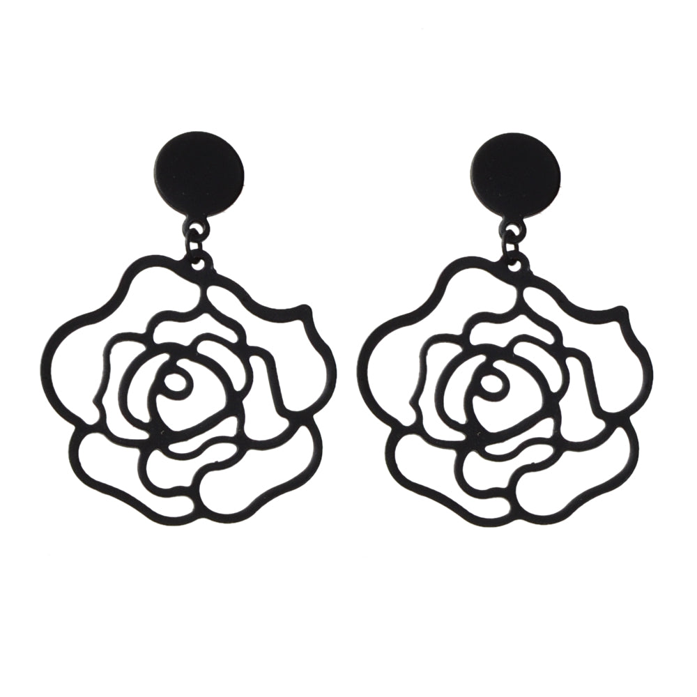 Designer Jewellery Black Hollow out Big Flower Chunky Dangle Party Earrings Gift