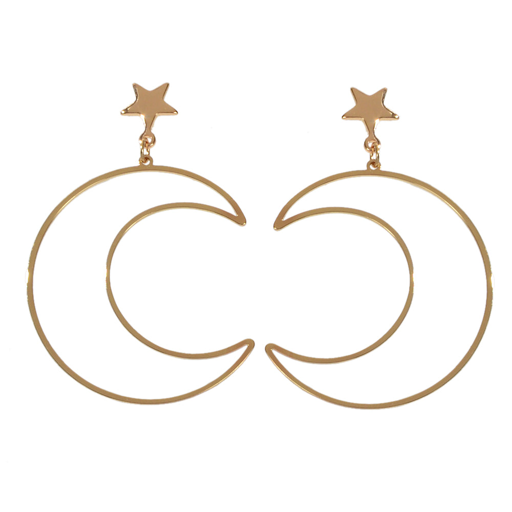 Trendy Minimalist Jewellery Gold Silver Star Moon Dangle Earrings Accessories