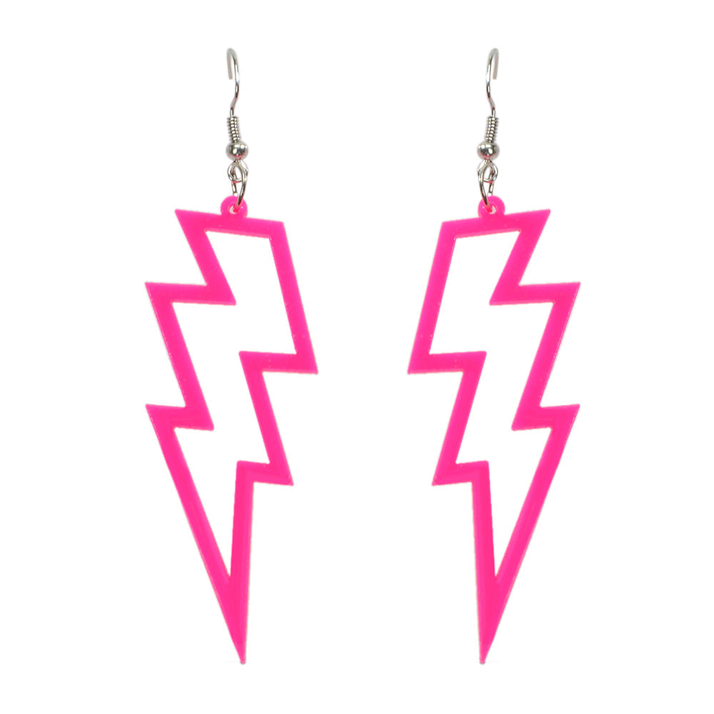Lightning Bolt Statement Dangle Earrings Retro Punk Hippie Fluro Neon Jewellery