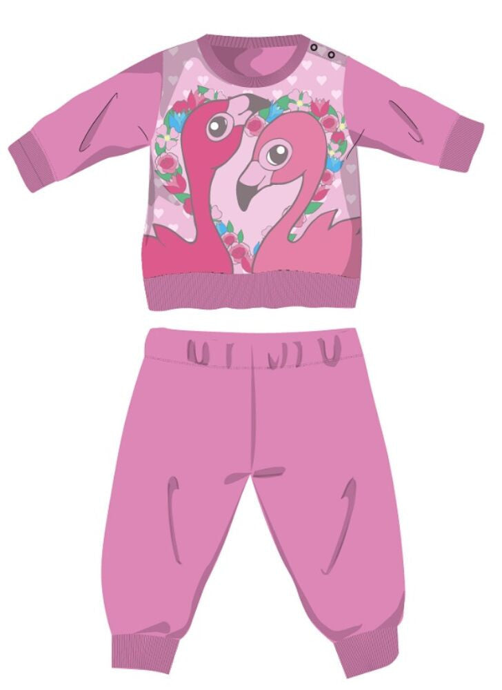 Flamingo winter cotton baby pajamas - interlock pajamas - pink - 98