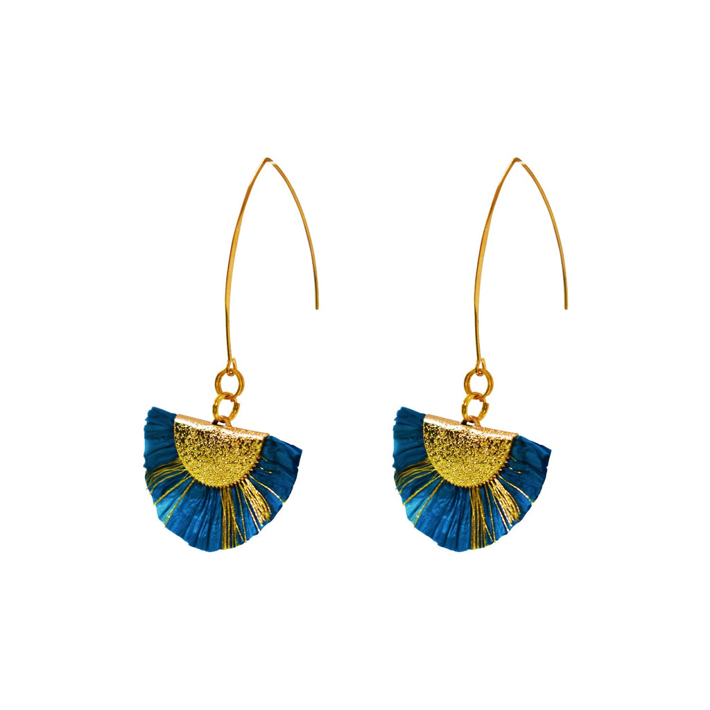 Fan Earrings, Blue tassel earrings, Angled drop earrings, Minimalist Modern Earrings, Fashion accessories | by lovedbynlanla