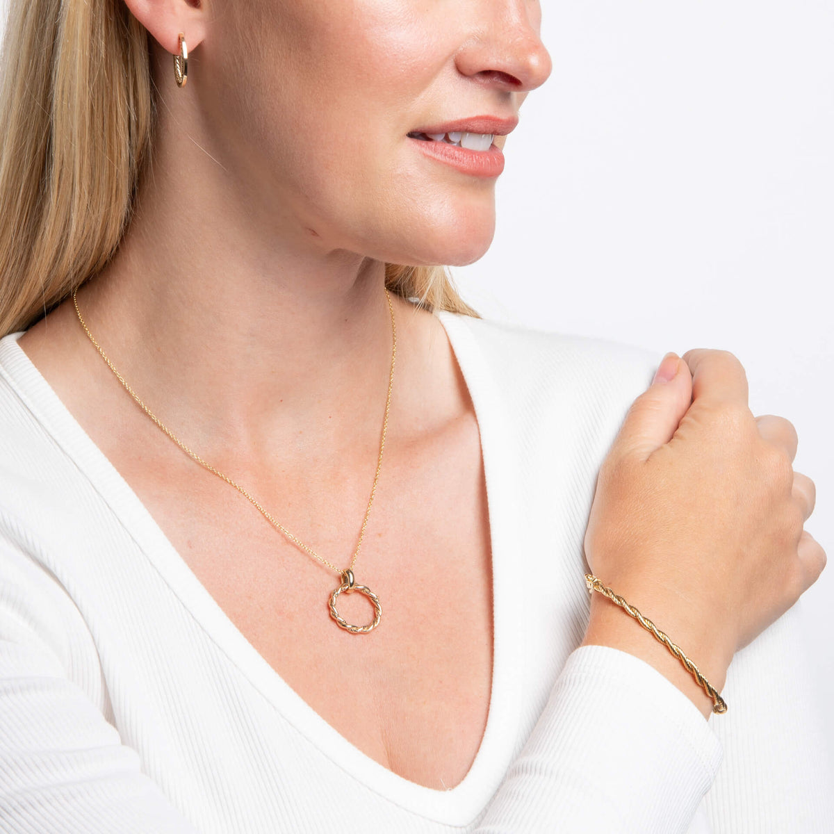 Elements Gold Rope Twist Hoop Pendant-2