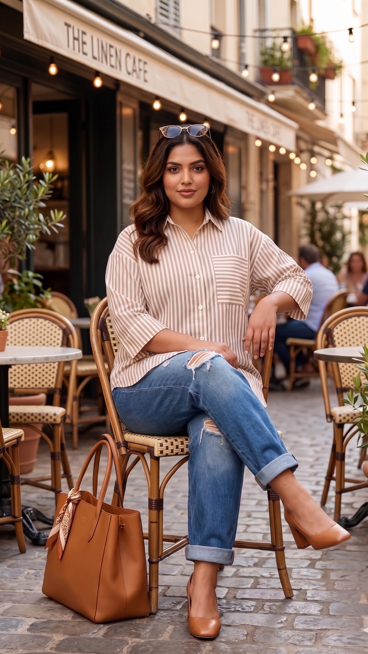 Plus Size Golden Striped 100% Cotton Shirt – Relaxed Fit Button-Down Casual Shirt for Women - Dresses at Dealshubindia