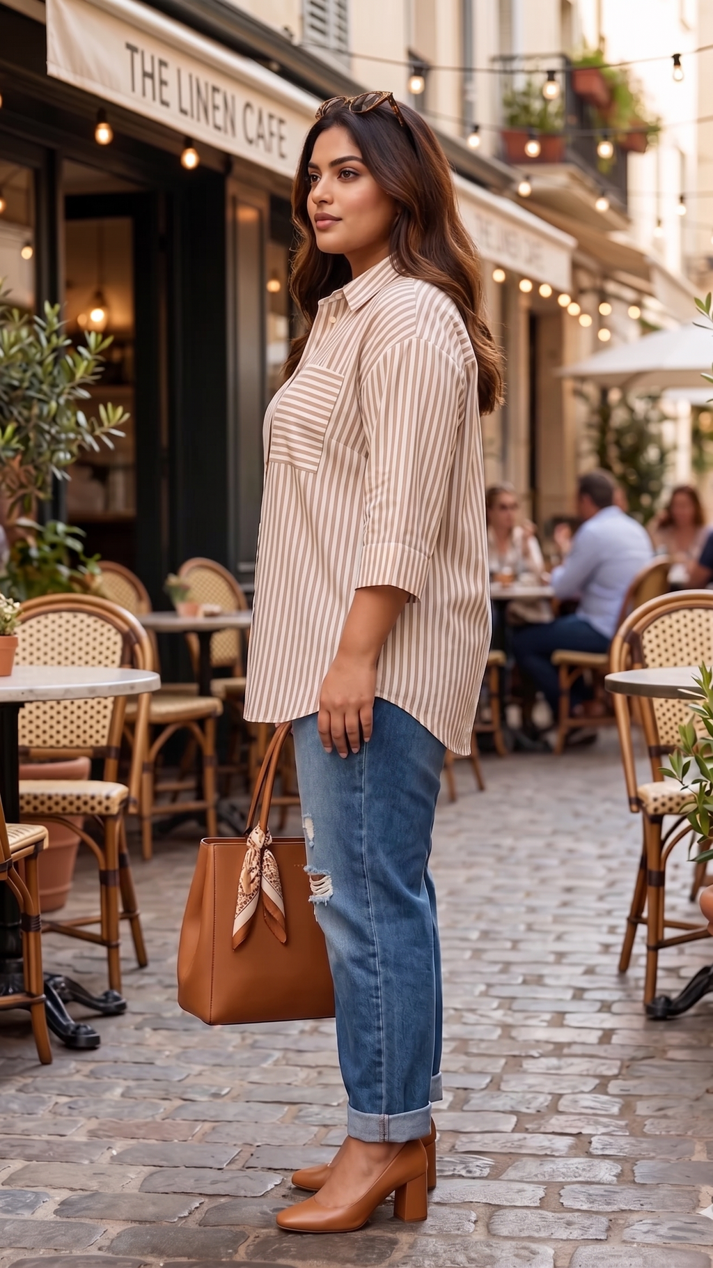 Plus Size Golden Striped 100% Cotton Shirt – Relaxed Fit Button-Down Casual Shirt for Women - Dresses at Dealshubindia