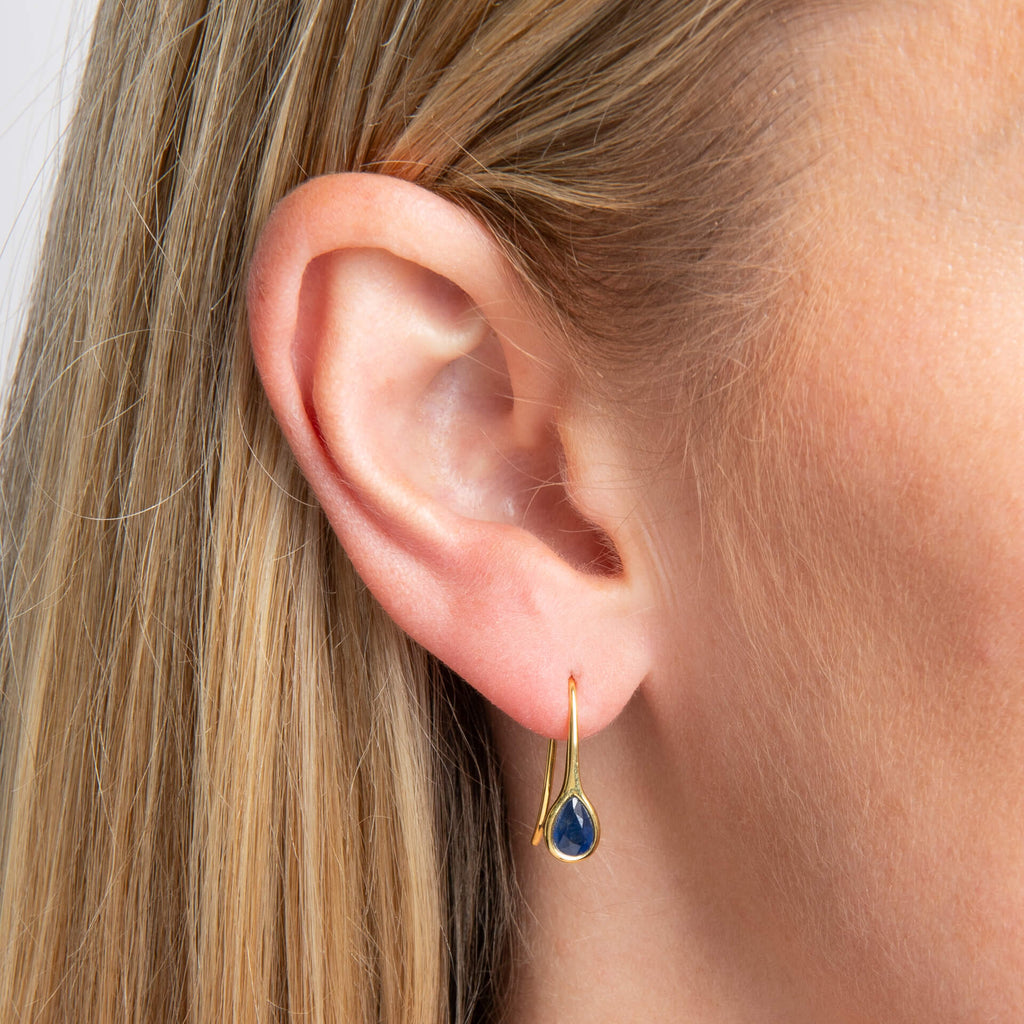 Elements Gold Blue Sapphire Sleek Teardrop Earrings-1
