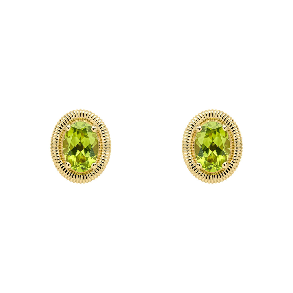 Elements Gold Peridot Oval Ridged Stud Earrings-0