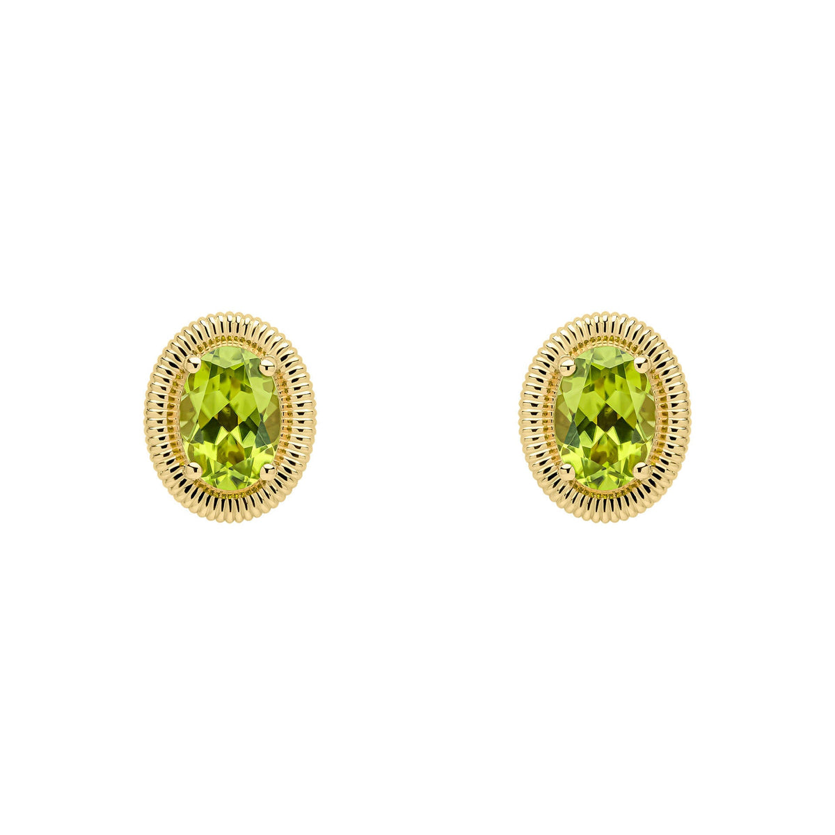 Elements Gold Peridot Oval Ridged Stud Earrings-0