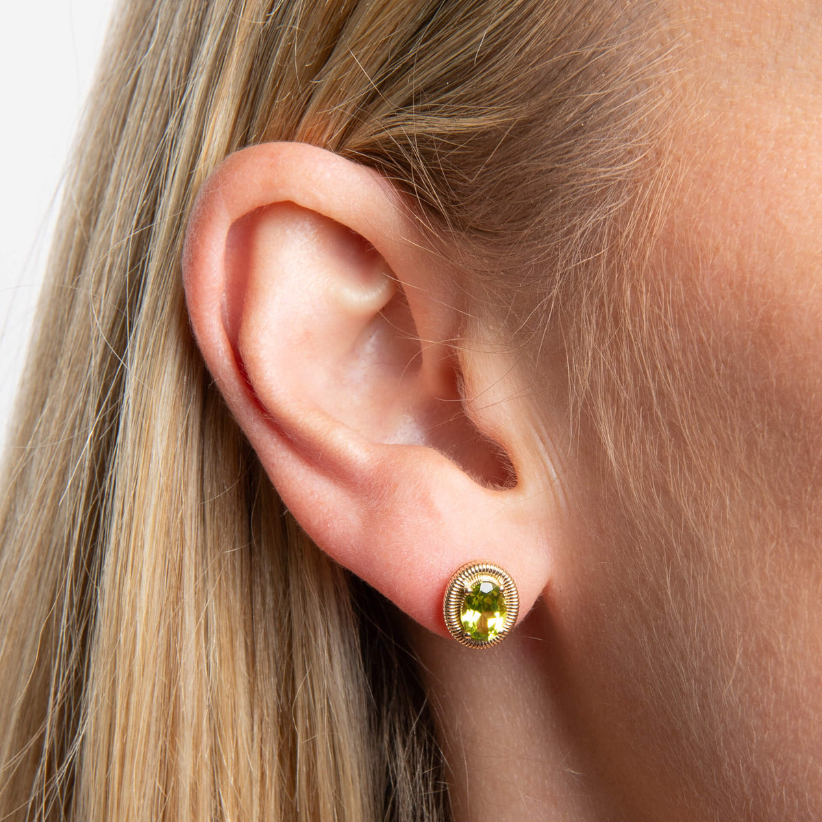 Elements Gold Peridot Oval Ridged Stud Earrings-1