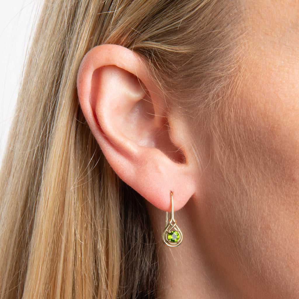 Elements Gold Celtic Green Diopside Hook Earrings-1