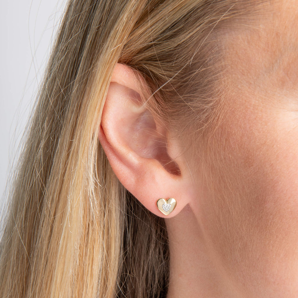Elements Gold Pavé Diamond Heart Earrings-1