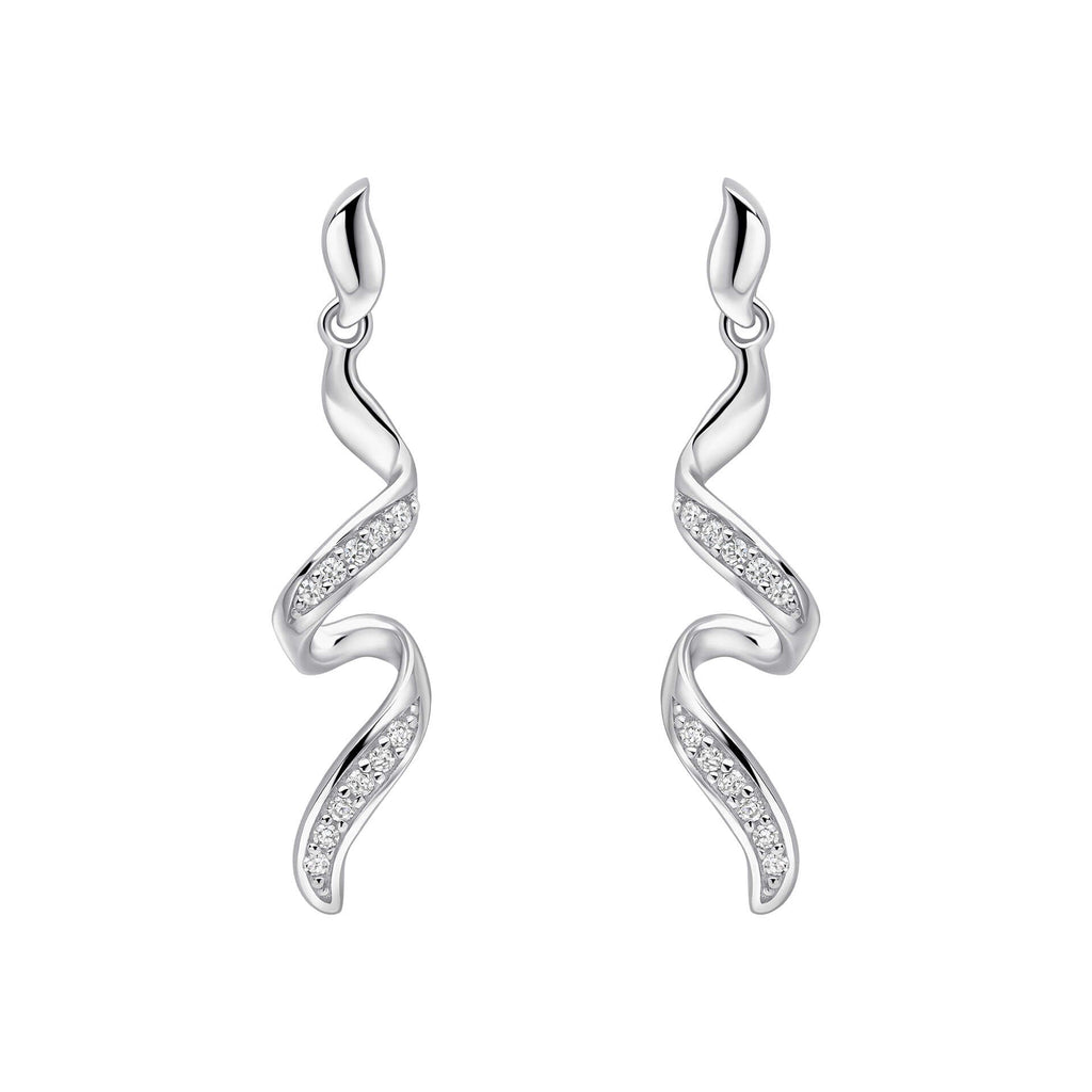 Elements Gold Diamond Twisted Ribbon Drop Earrings-0