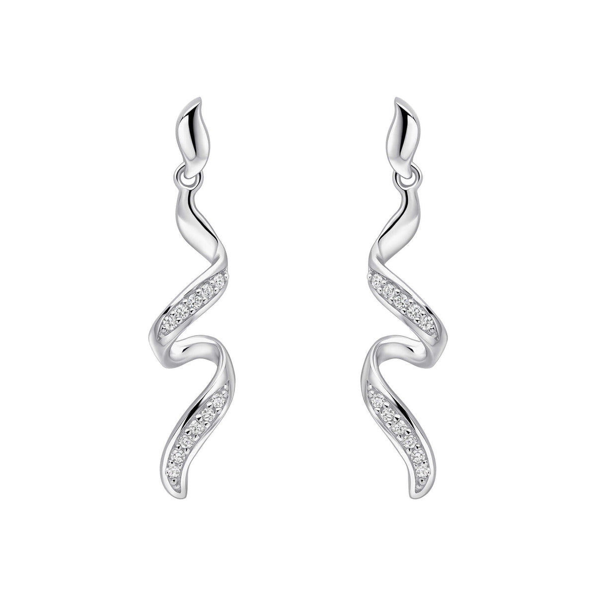 Elements Gold Diamond Twisted Ribbon Drop Earrings-0