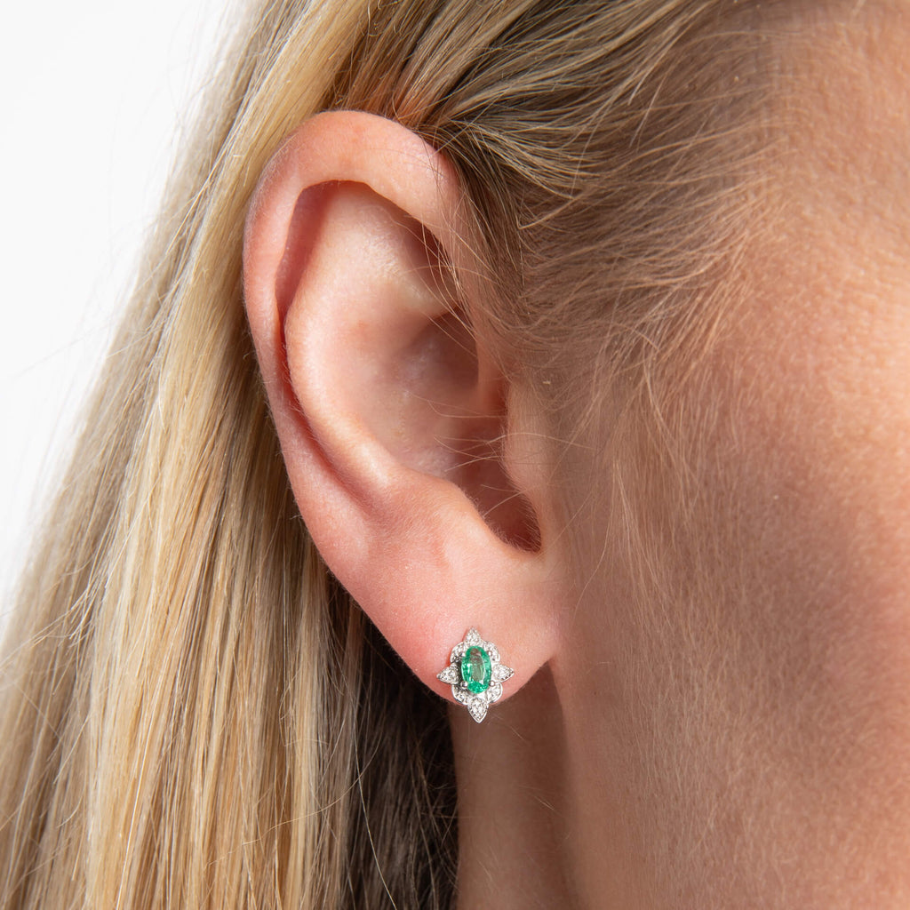 Elements Gold Emerald Art Deco Stud Earrings-1