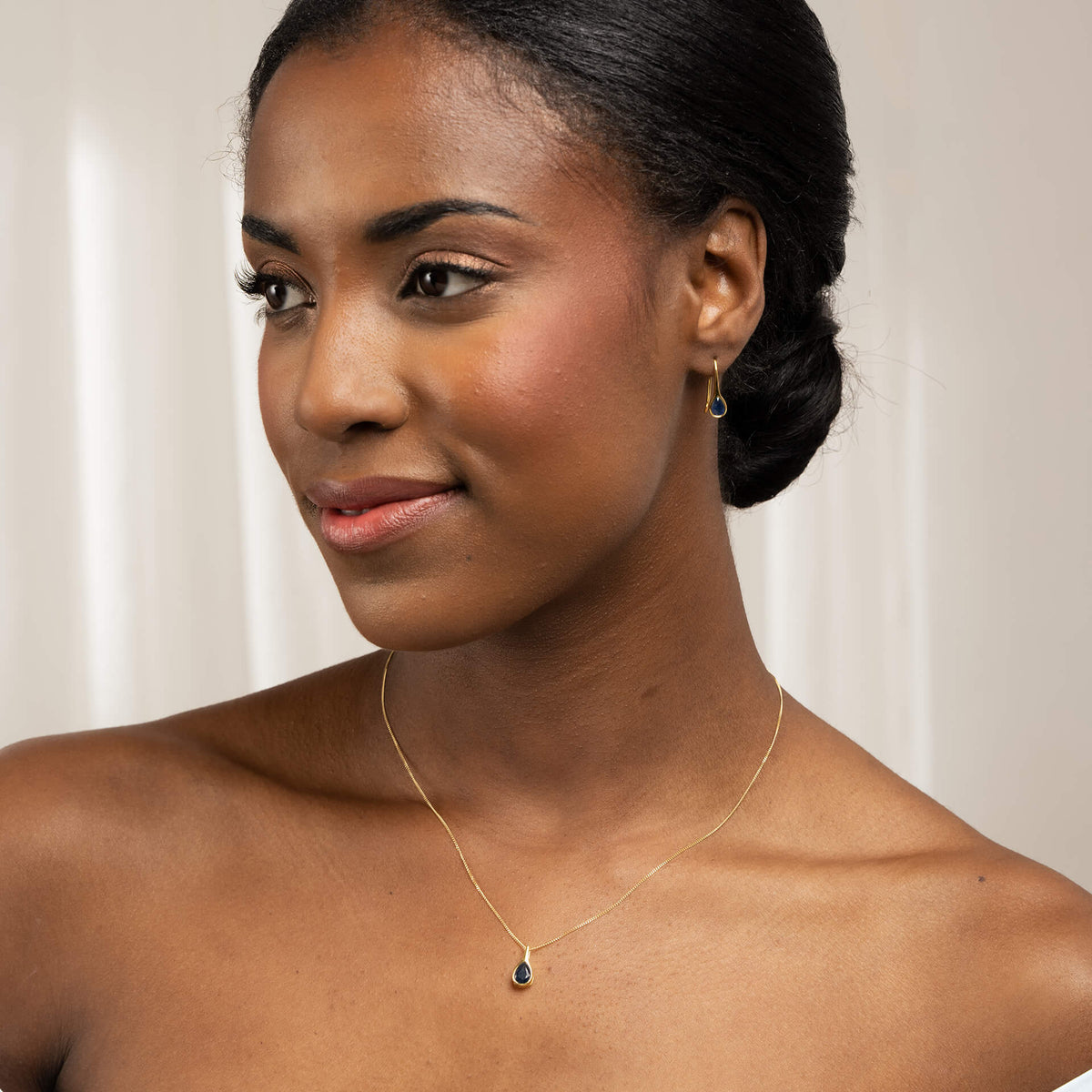 Elements Gold Blue Sapphire Sleek Teardrop Earrings-3