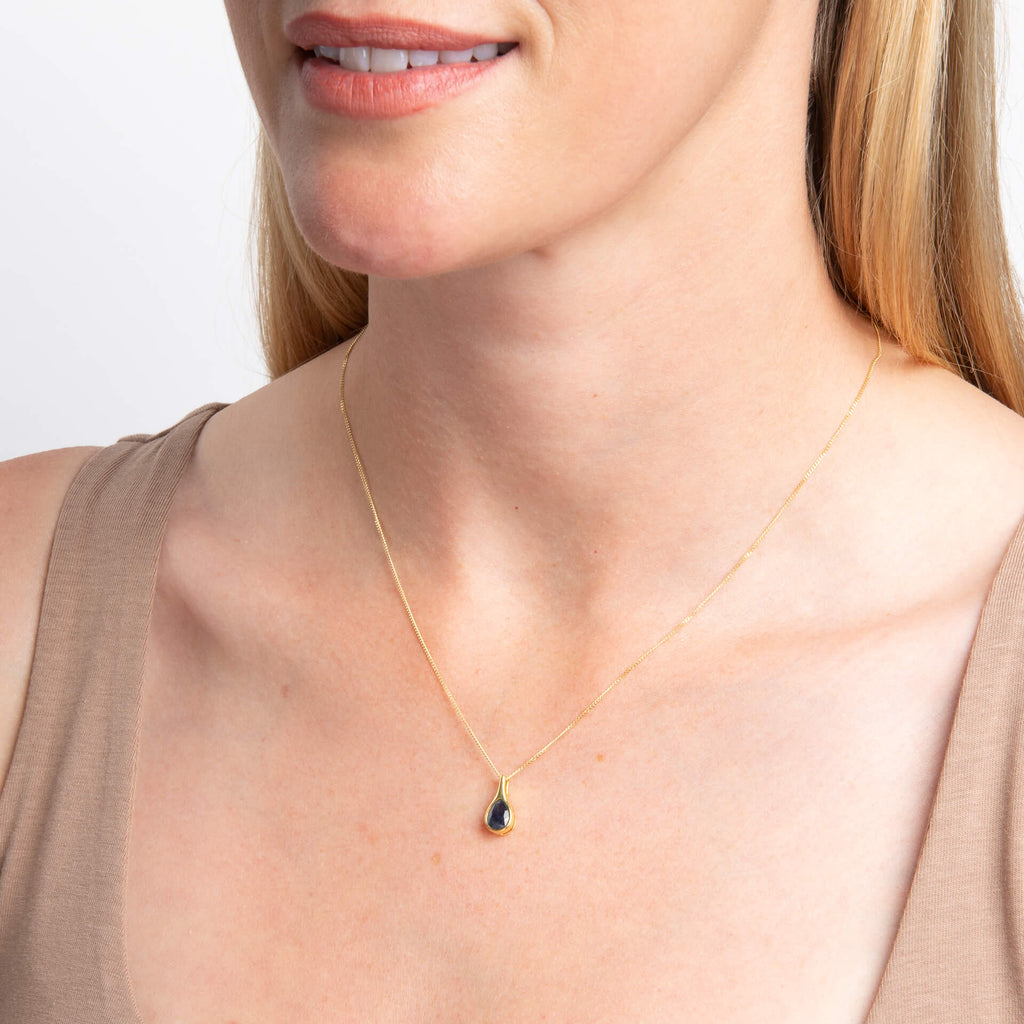 Elements Gold Blue Sapphire Sleek Teardrop Pendant-1