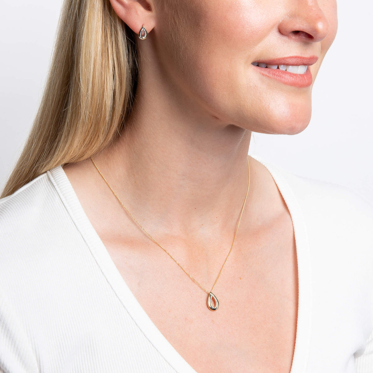 Elements Gold Cut Out Diamond Teardrop Earrings-2