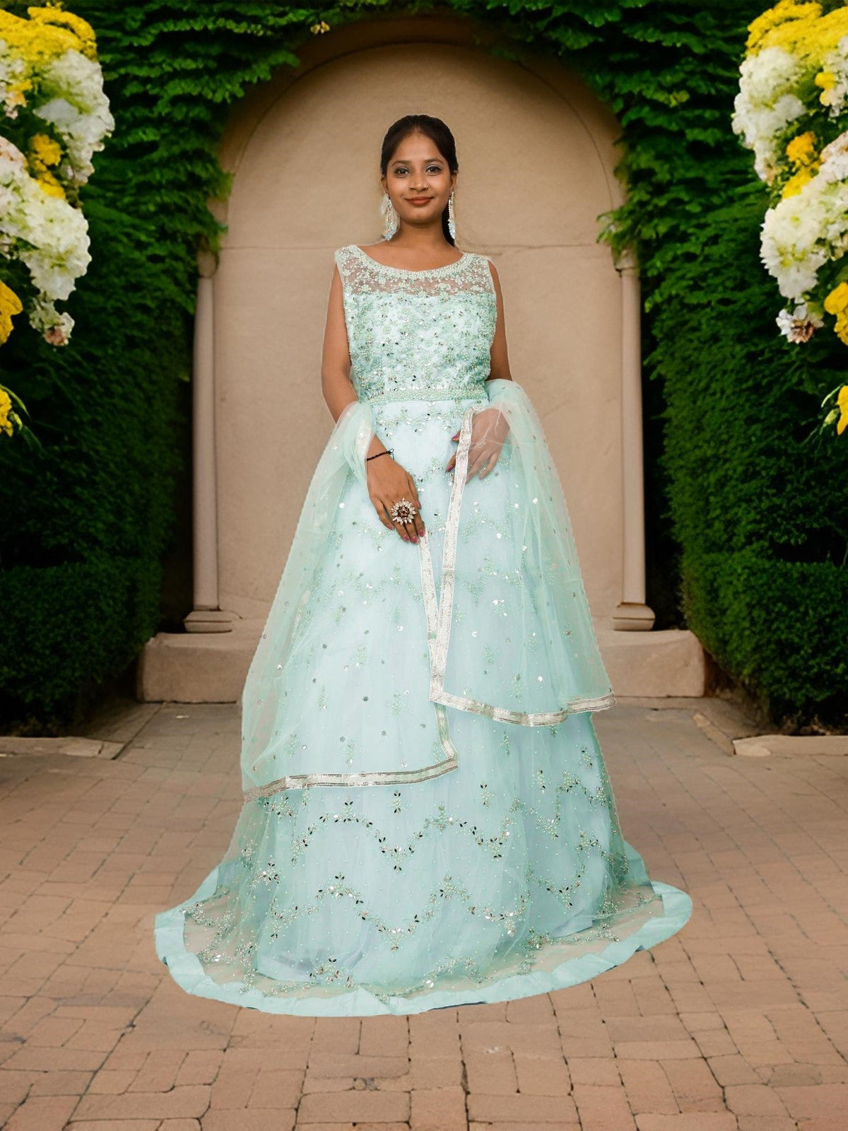 Gown with Pearls & Sequin by Shreekama