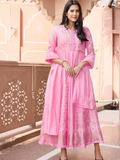 Chanderi SIlk Printed Handwork Anarkali Gown