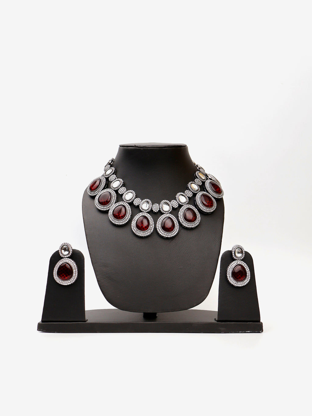 Pyrope Garnet Stone Reverse AD High Quality Necklace Set - Fashion Jewelry at Dealshubindia
