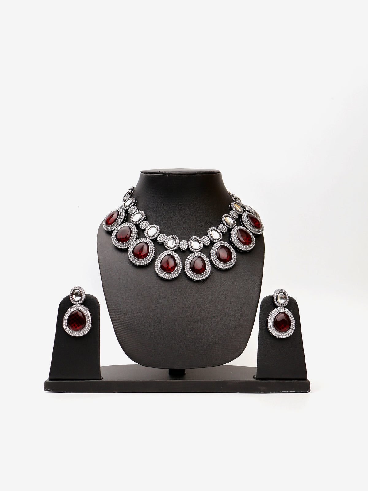 Pyrope Garnet Stone Reverse AD High Quality Necklace Set - Fashion Jewelry at Dealshubindia