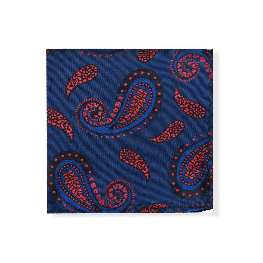 Blue Burgundy Paisley Tie & Pocket Square Set - Handkerchief at Dealshubindia