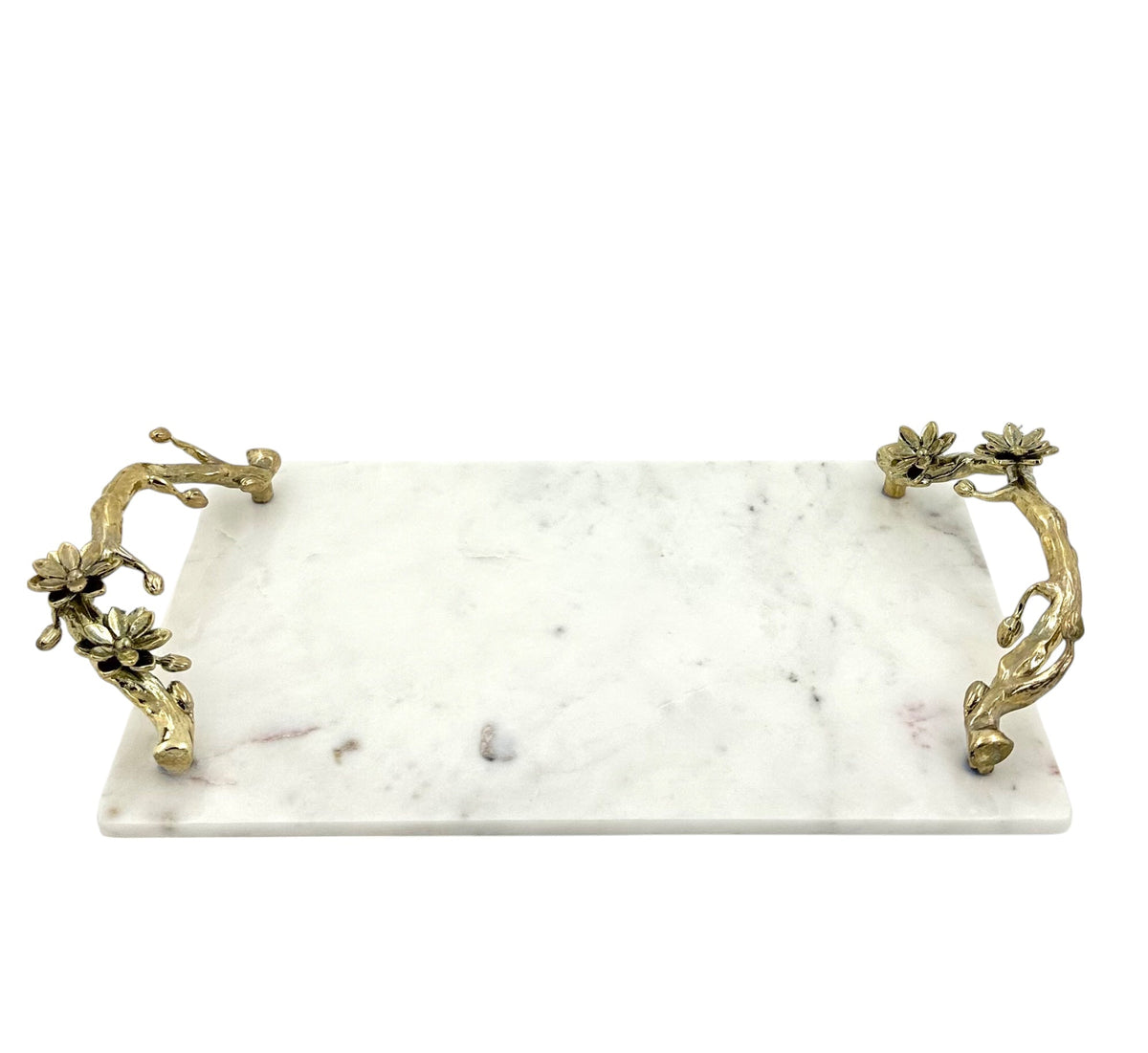 White Marble Tray with Gilded Floral Handles