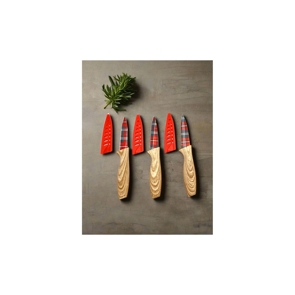 3-Piece Festive Holiday Paring Knife Set with Blade Guards, Gingham - Kitchen Knives at Dealshubindia