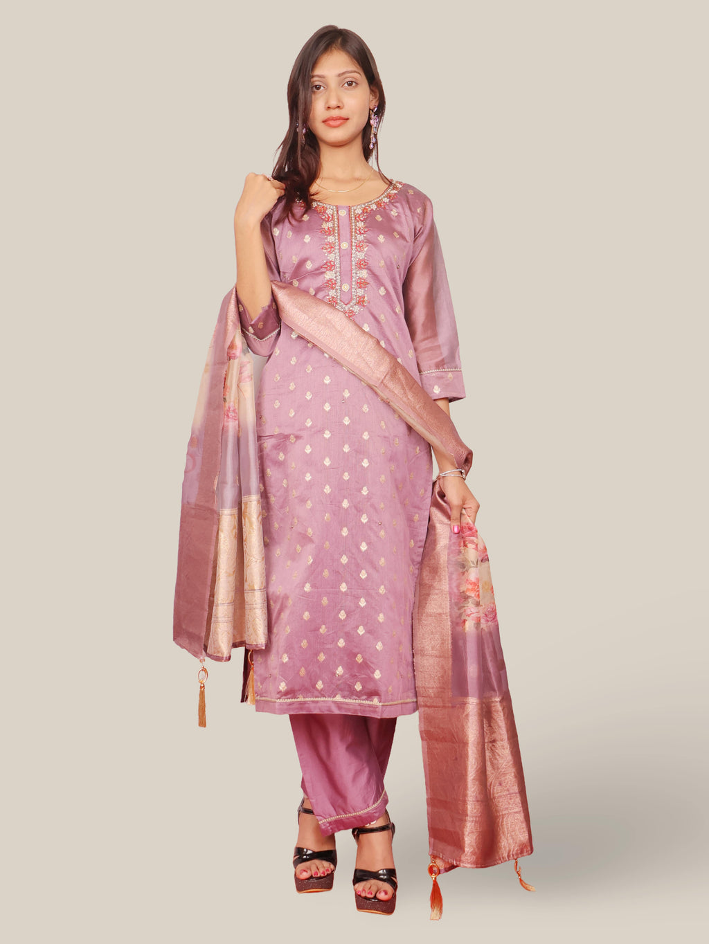 Women's Silk Kurta-Pant, and Dupatta Set