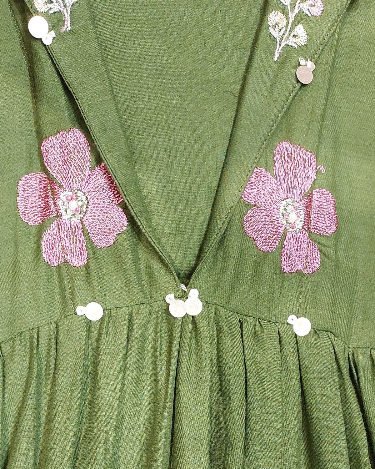 Olive Green Floral Embroidered Anarkali Kurta with Pants Set | Sequin & Embroidery Work