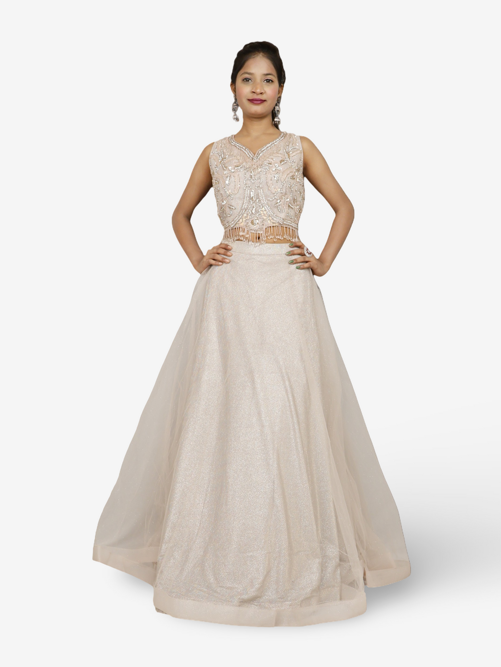 Multi color lehenga with choli peals work and sequins with dupatta for women by Shreekama