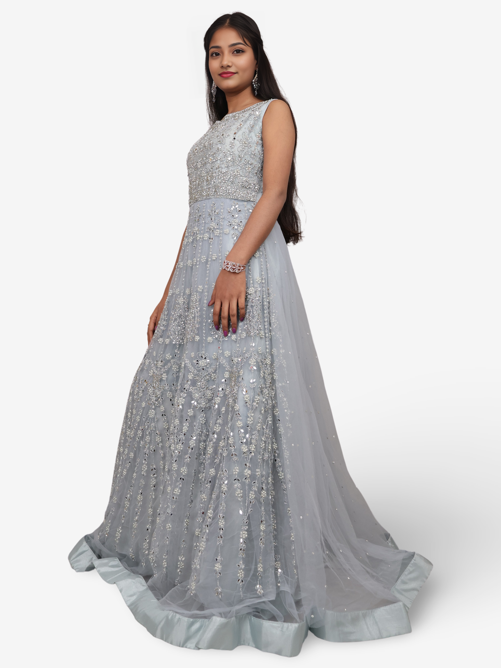 Net Fabric Gown with Pearl & Embroidery by Shreekama