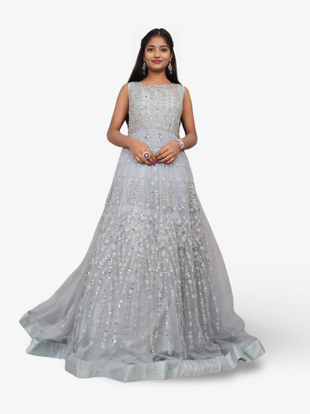 Net Fabric Gown with Pearl & Embroidery by Shreekama