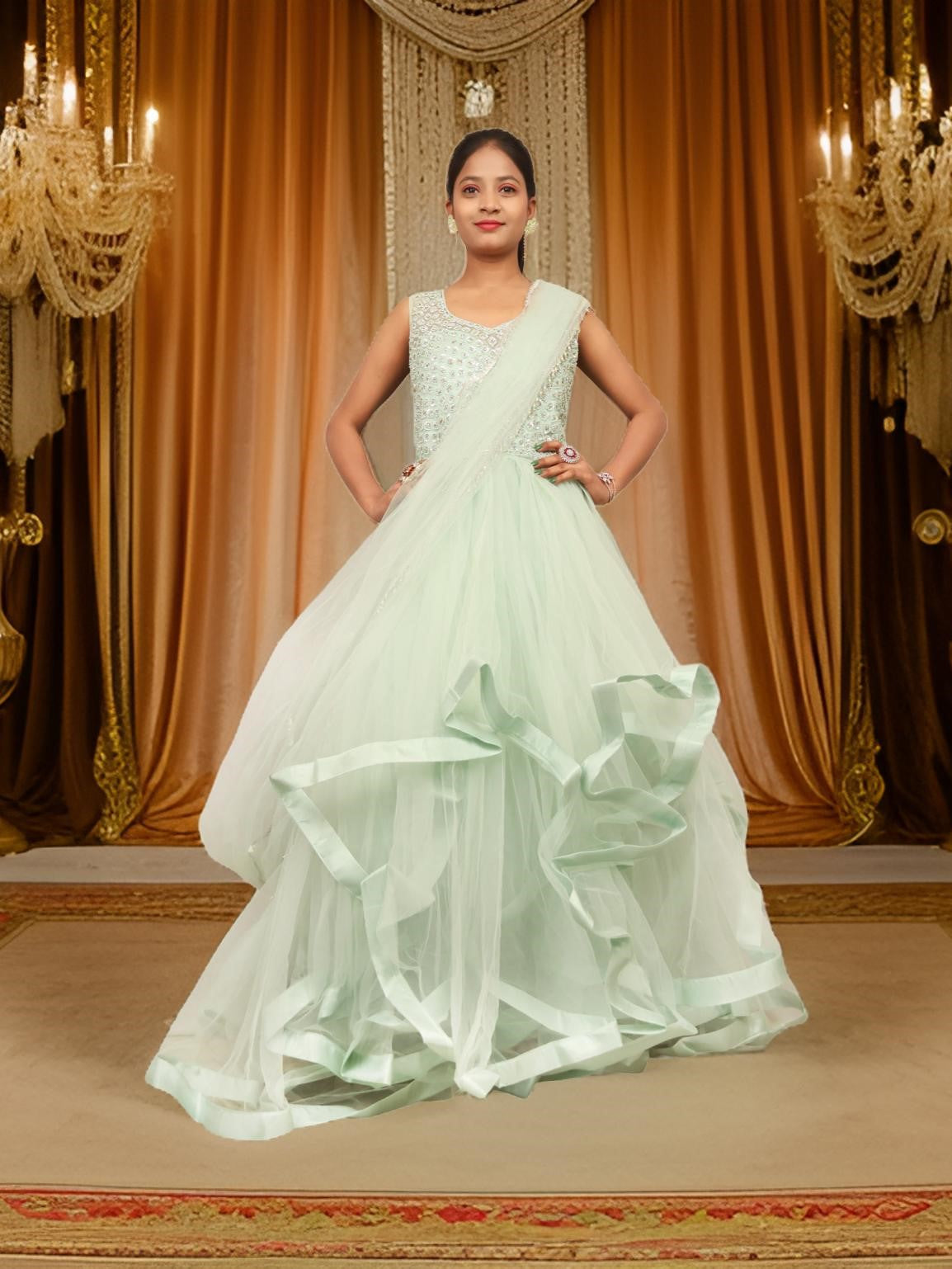 Gown with Stone & Beads Work by Shreekama - Designer Gowns at Dealshubindia