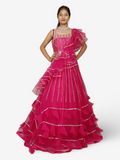 Magenta Pink Flare Gown Stone with Mirror Work for Women by Shreekama