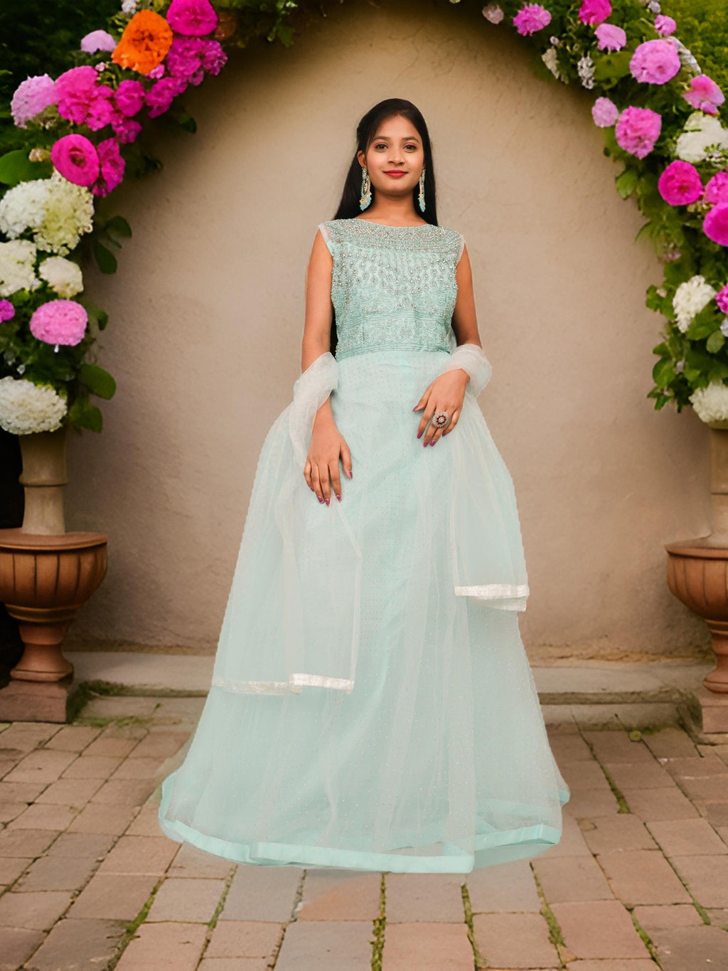 Gown with Embroidery & Glitter Work by Shreekama