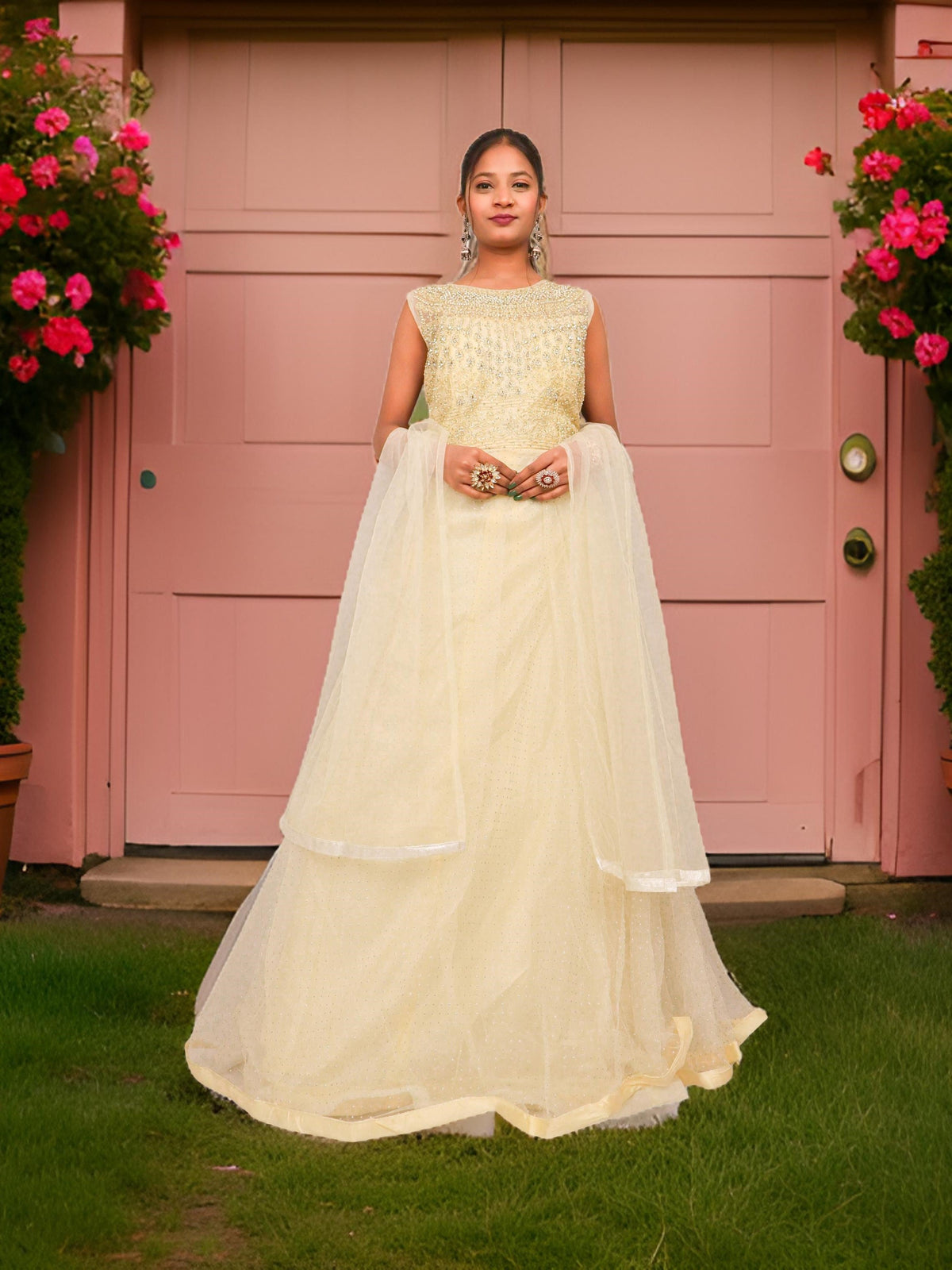 Gown with Embroidery & Glitter Work by Shreekama