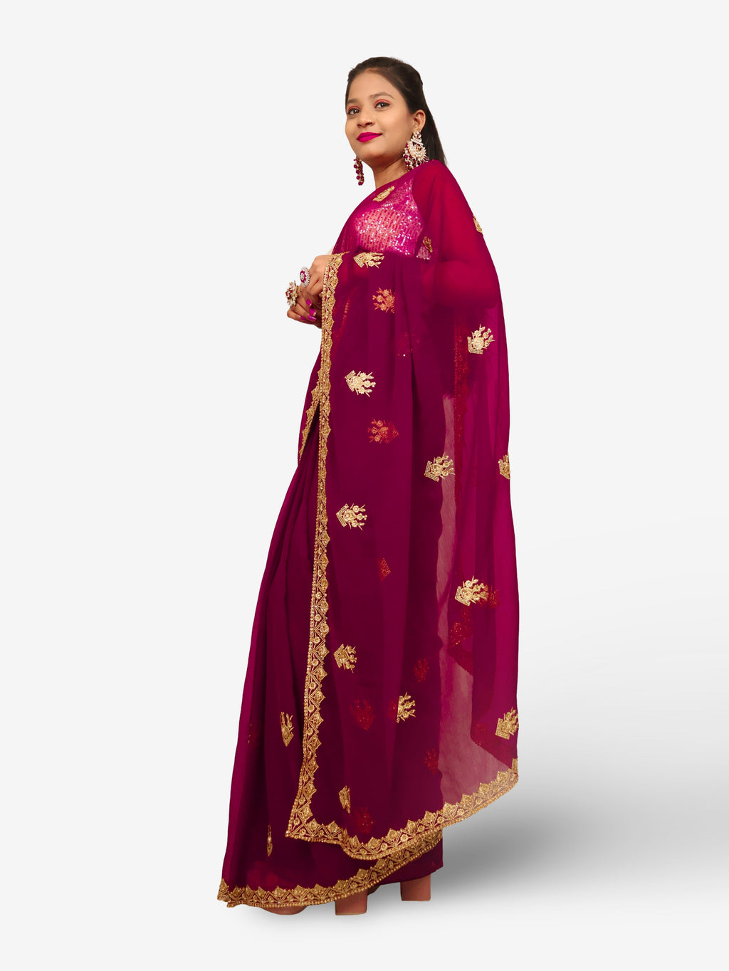 Designer Saree with Kundan & Zari Thread Work by Shreekama