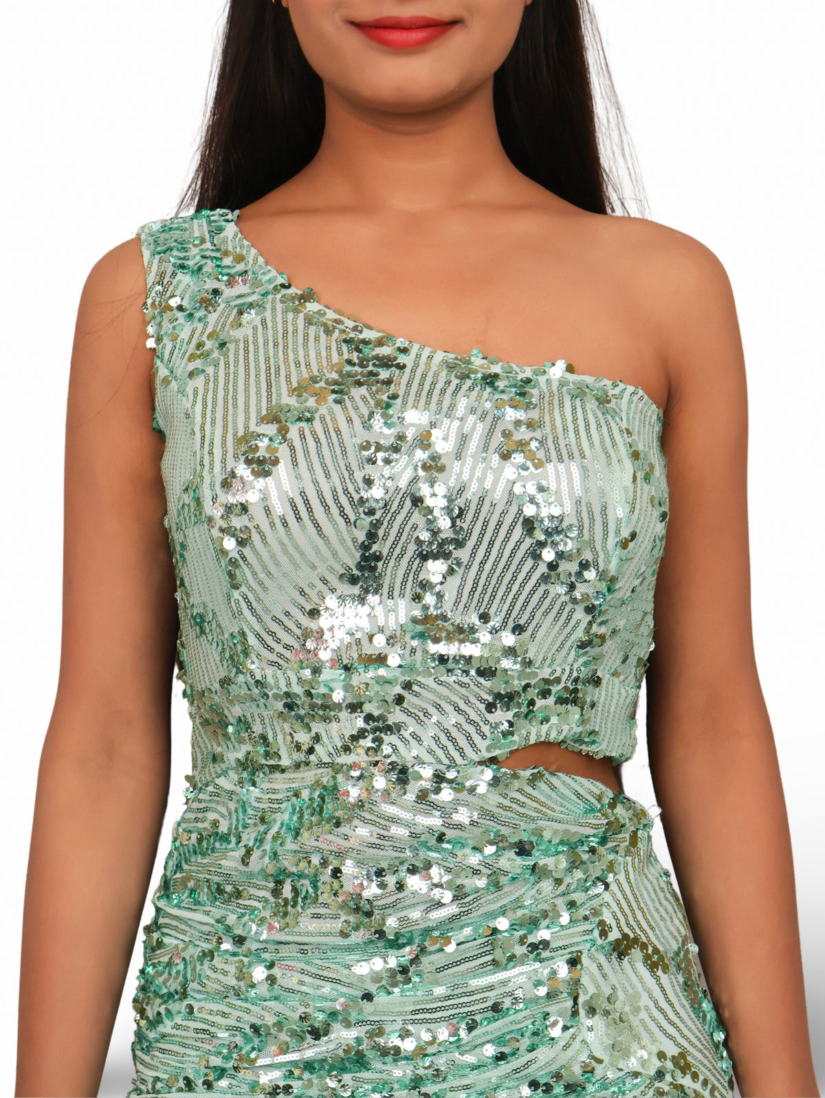 Sequins One-Shoulder Maxi Party Dress by Shreekama