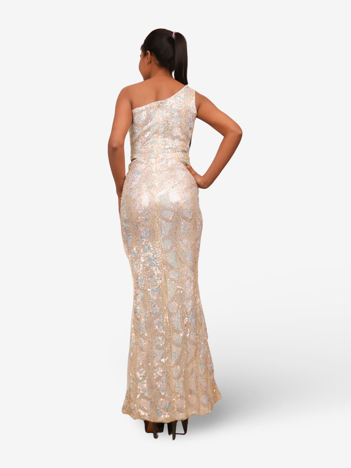 Starry Elegance Cream Sequins Maxi Dress by Shreekama