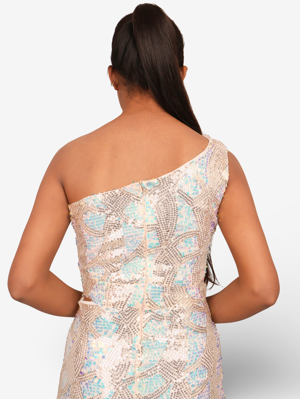 Starry Elegance Cream Sequins Maxi Dress by Shreekama