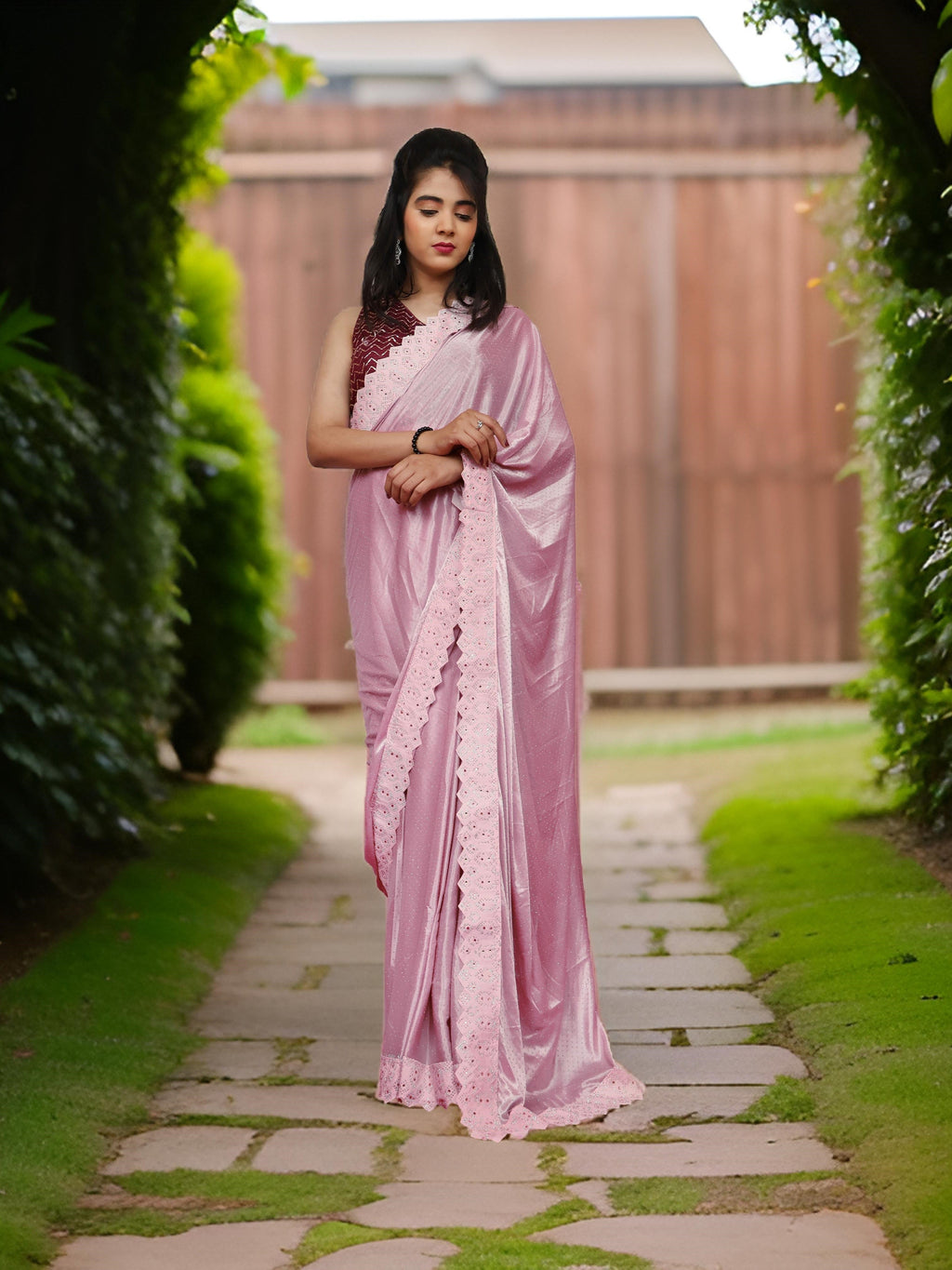 Designer Saree with Heavy Rhinestone & Glitter Work by Shreekama