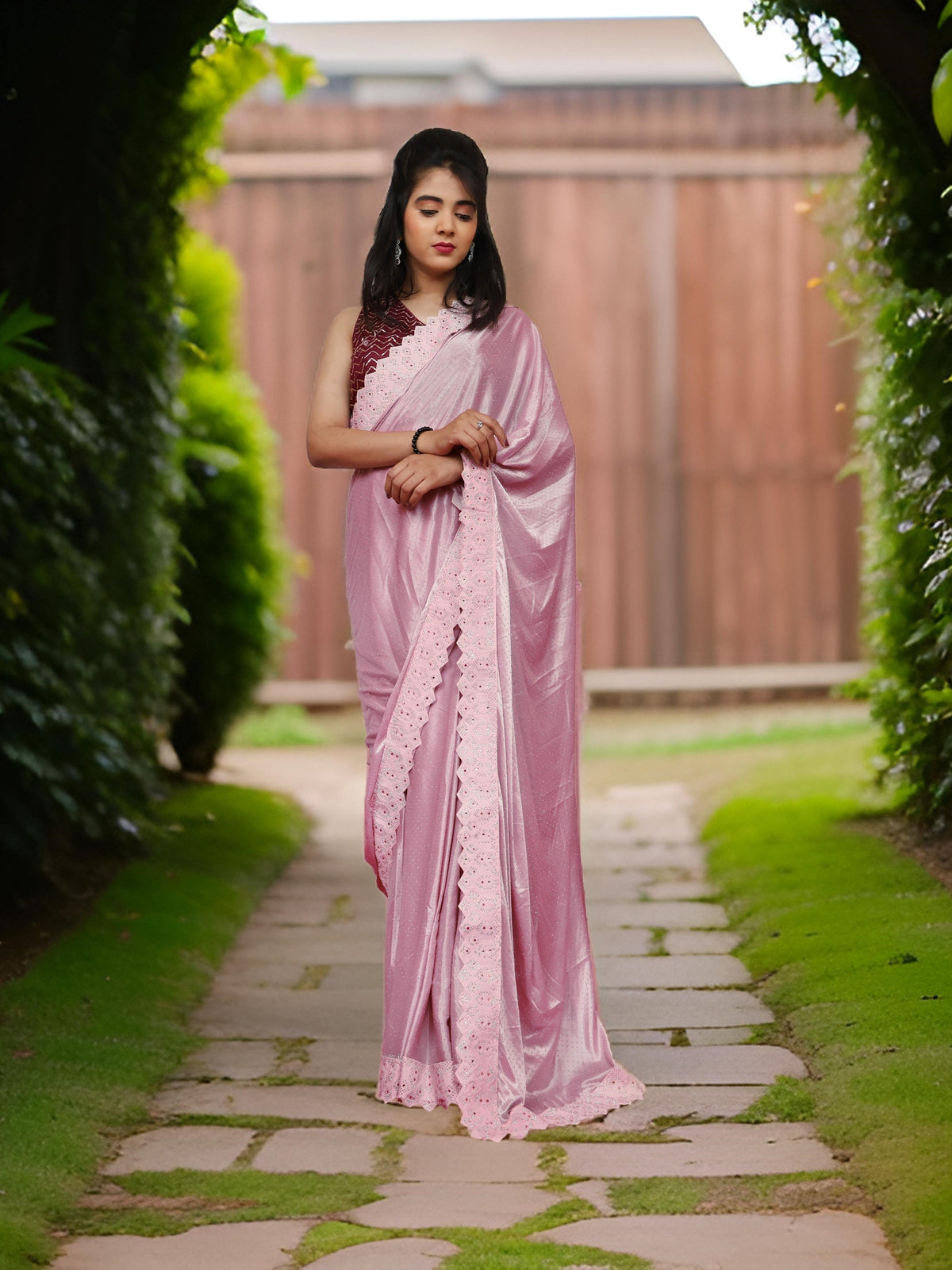 Designer Saree with Heavy Rhinestone & Glitter Work by Shreekama